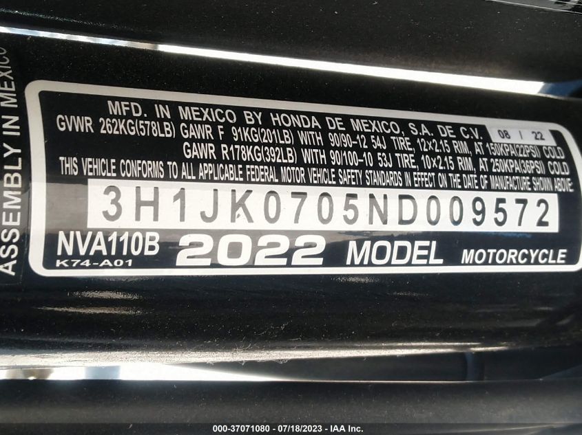 2022 HONDA NVA110 B 3H1JK0705ND009572