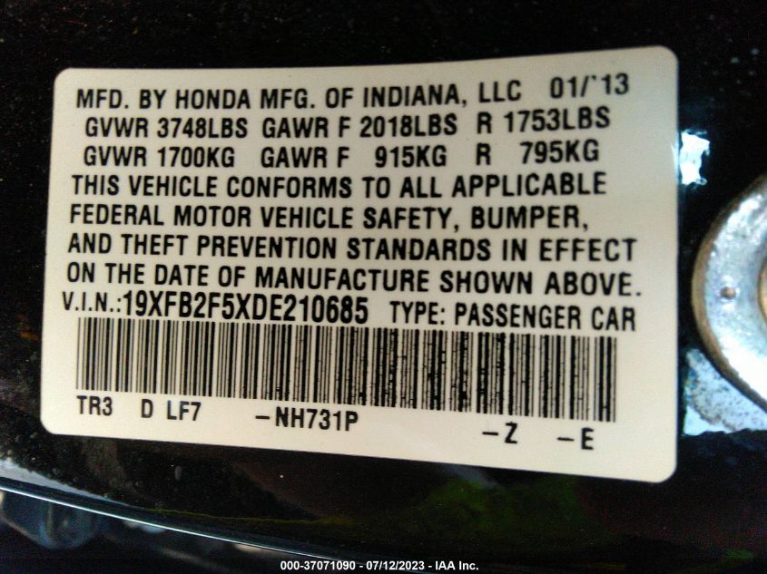 2013 HONDA CIVIC SDN LX - 19XFB2F5XDE210685