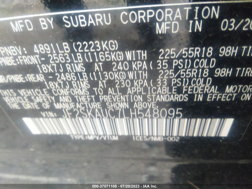 2020 SUBARU FORESTER LIMITED - JF2SKAUC7LH548095