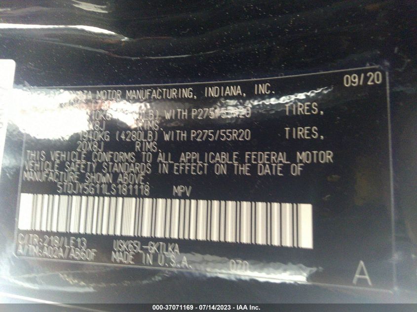2020 TOYOTA SEQUOIA LIMITED - 5TDJY5G11LS181118