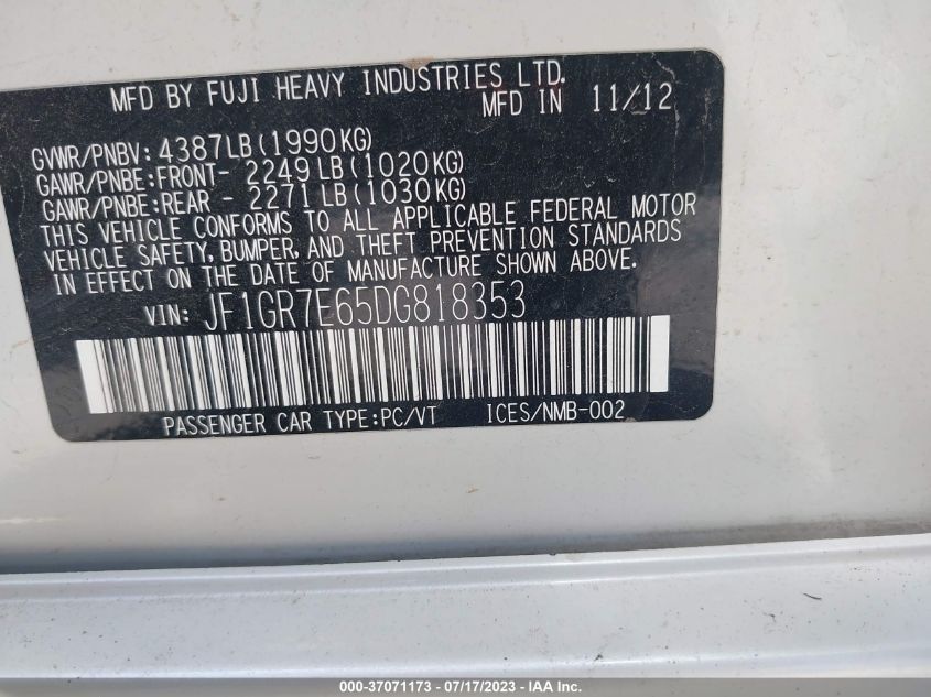 2013 SUBARU IMPREZA WAGON WRX WRX LIMITED JF1GR7E65DG818353