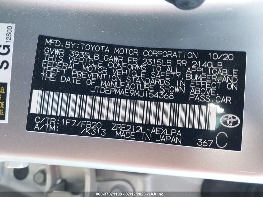 2021 TOYOTA COROLLA LE - JTDEPMAE9MJ154368