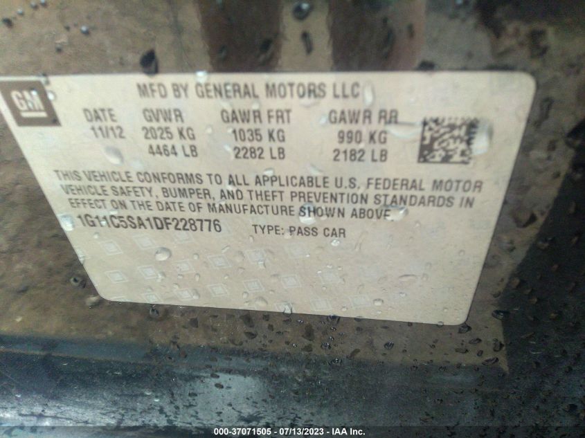 2013 CHEVROLET MALIBU LT - 1G11C5SA1DF228776