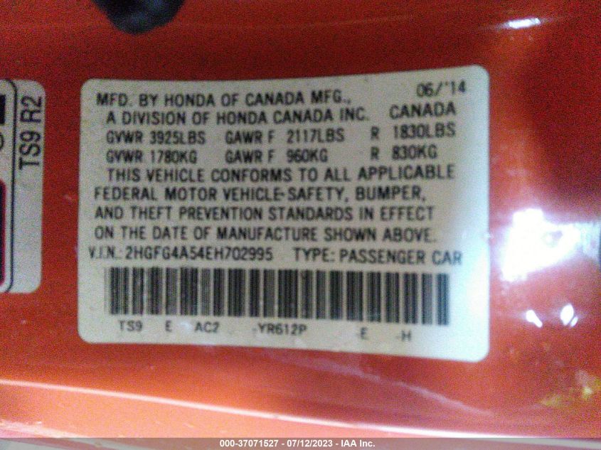 2014 HONDA CIVIC COUPE SI - 2HGFG4A54EH702995