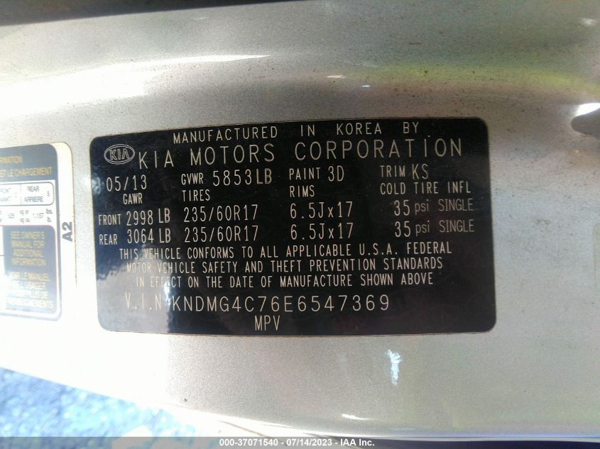 2014 KIA SEDONA LX - KNDMG4C76E6547369