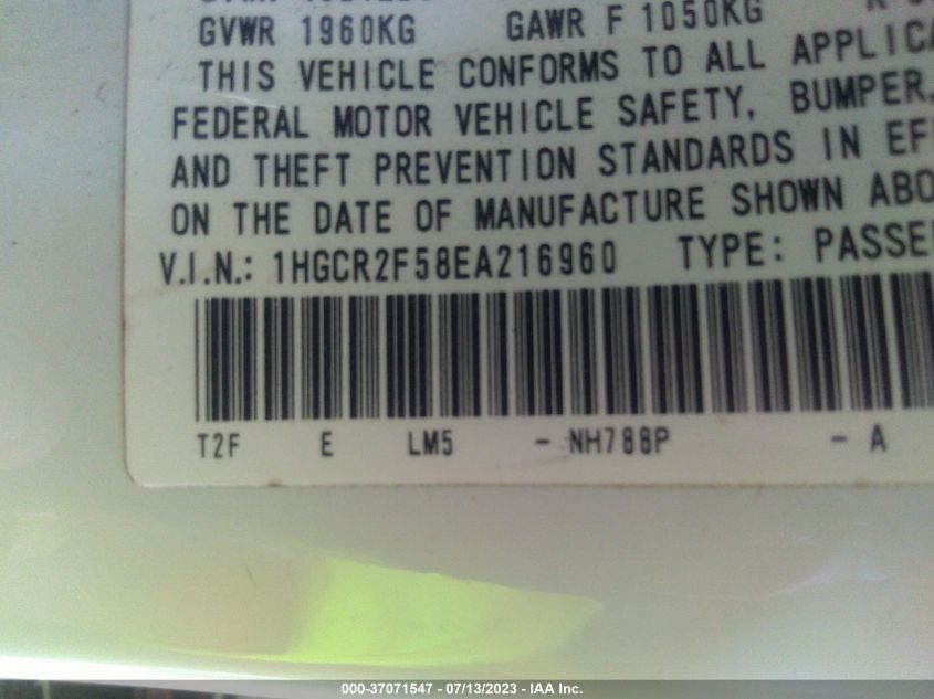 2014 HONDA ACCORD SEDAN SPORT - 1HGCR2F58EA216960
