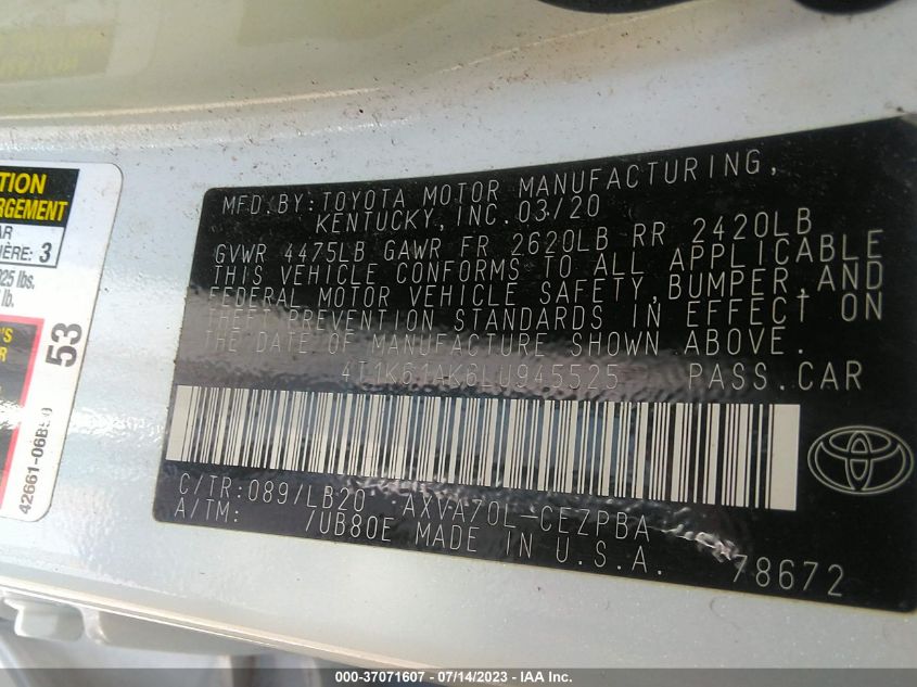 2020 TOYOTA CAMRY XSE - 4T1K61AK6LU945525