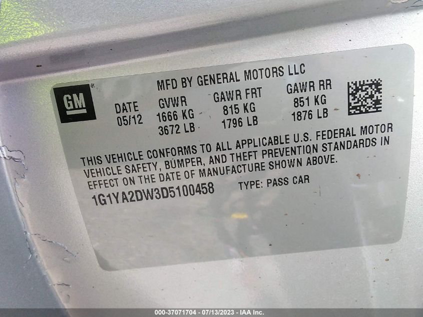2013 CHEVROLET CORVETTE - 1G1YA2DW3D5100458