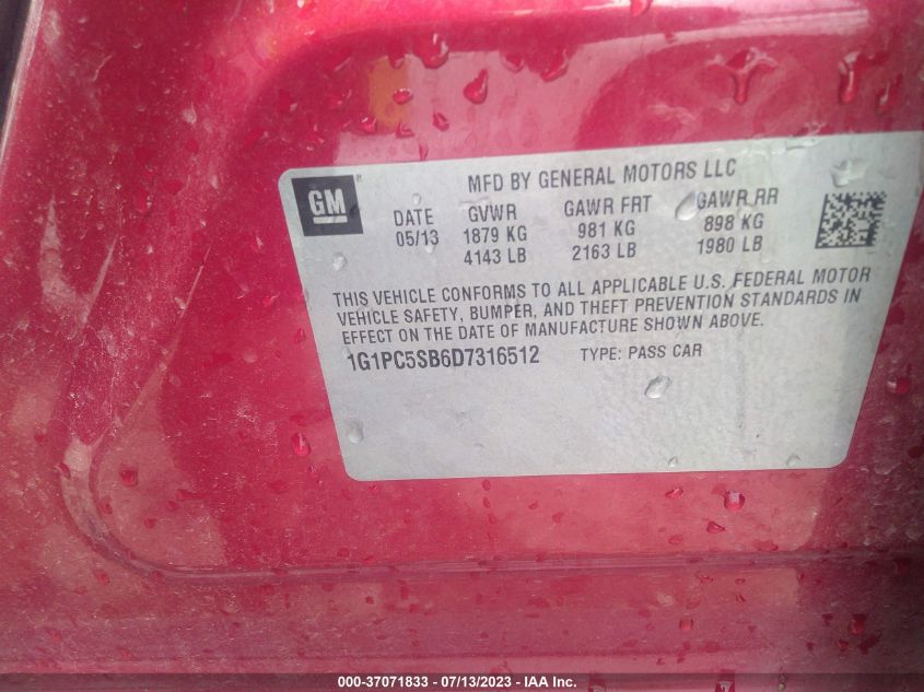 2013 CHEVROLET CRUZE 1LT - 1G1PC5SB6D7316512