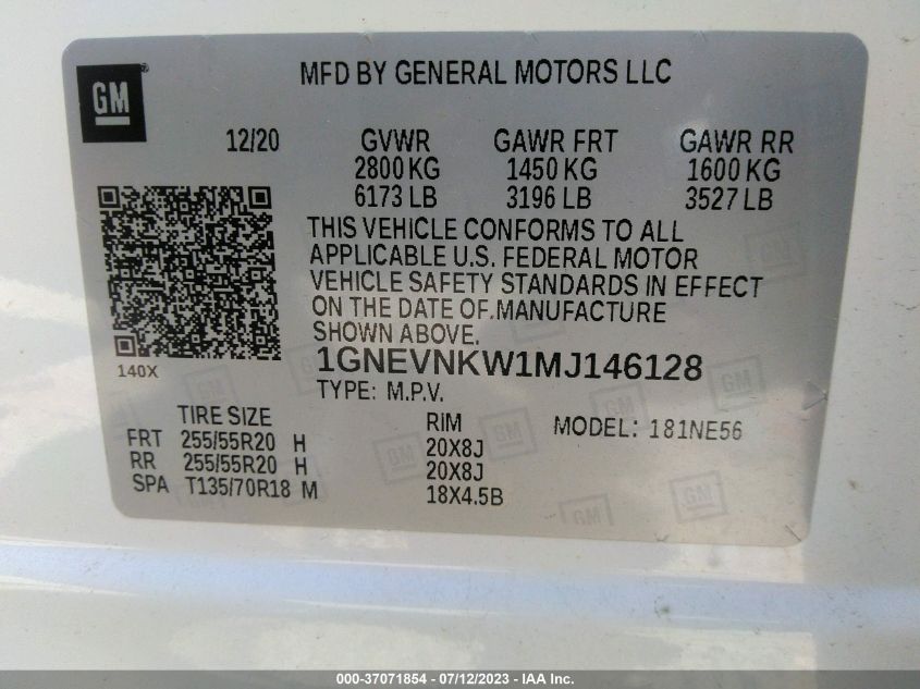 2021 CHEVROLET TRAVERSE HIGH COUNTRY - 1GNEVNKW1MJ146128