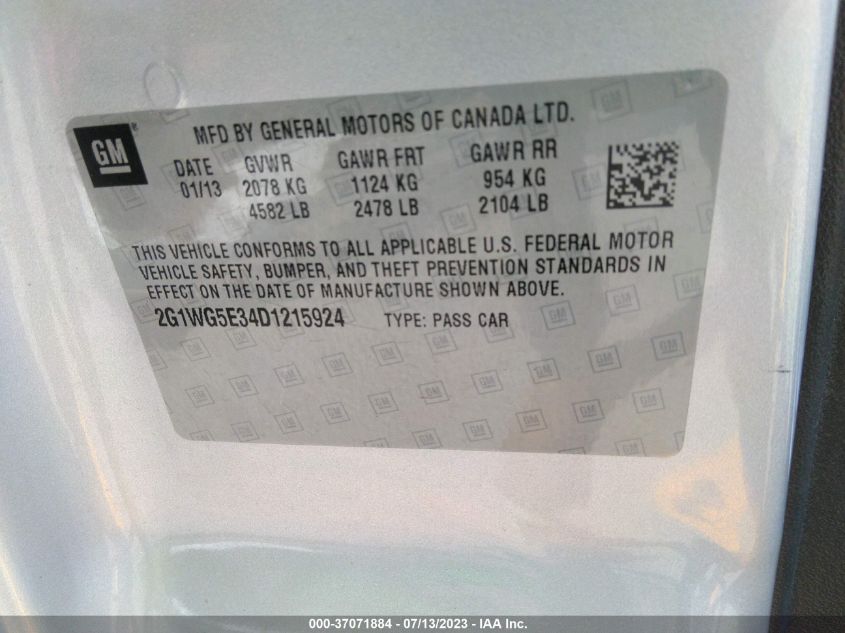 2013 CHEVROLET IMPALA LT - 2G1WG5E34D1215924