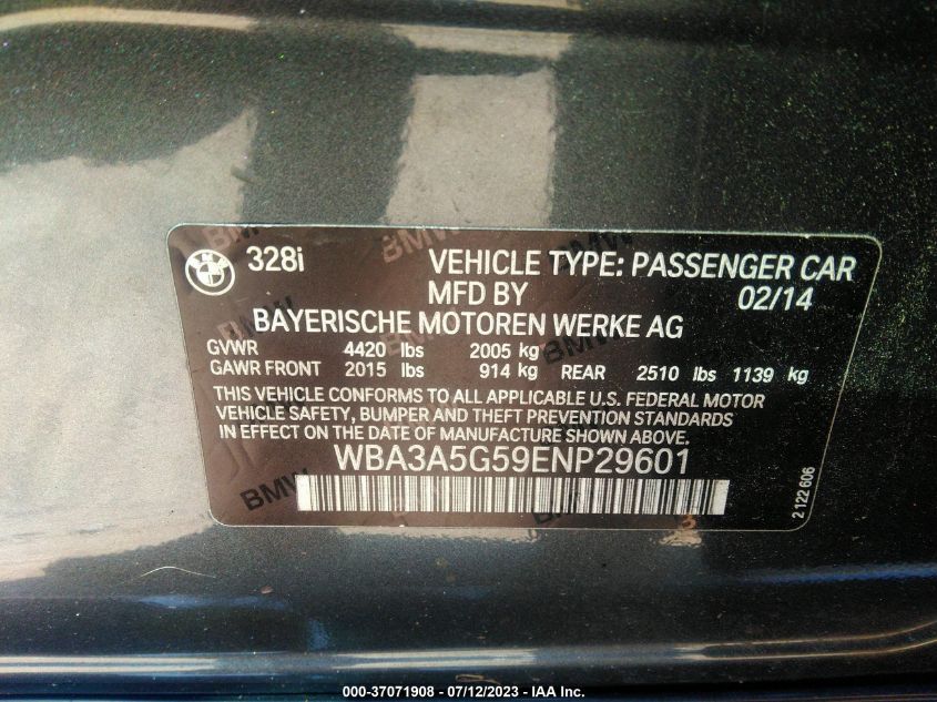2014 BMW 3 SERIES 328I - WBA3A5G59ENP29601