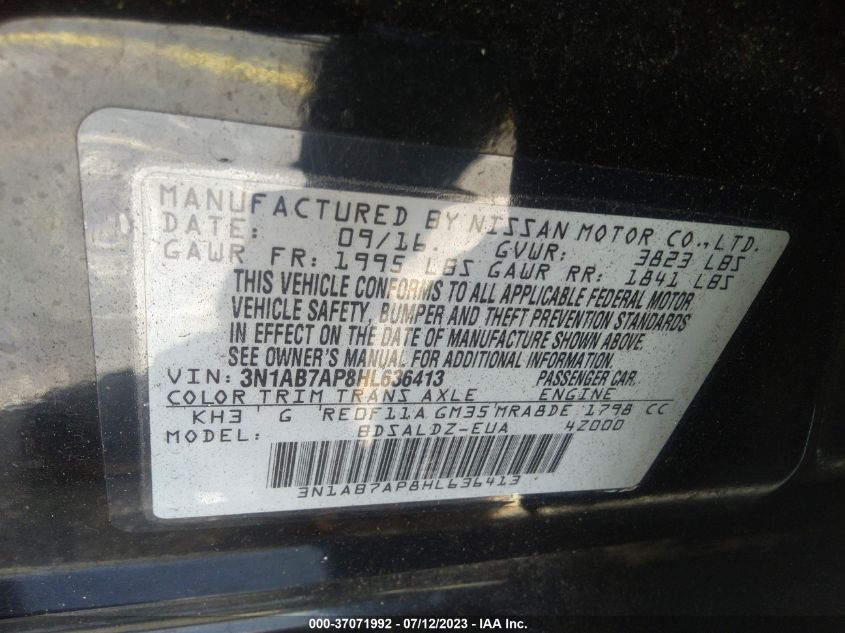 2017 NISSAN SENTRA S/SV/SR/SL - 3N1AB7AP8HL636413