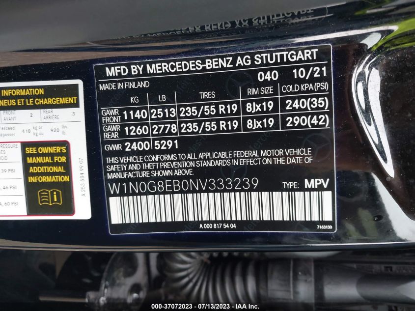 2022 MERCEDES-BENZ GLC GLC 300 - W1N0G8EB0NV333239