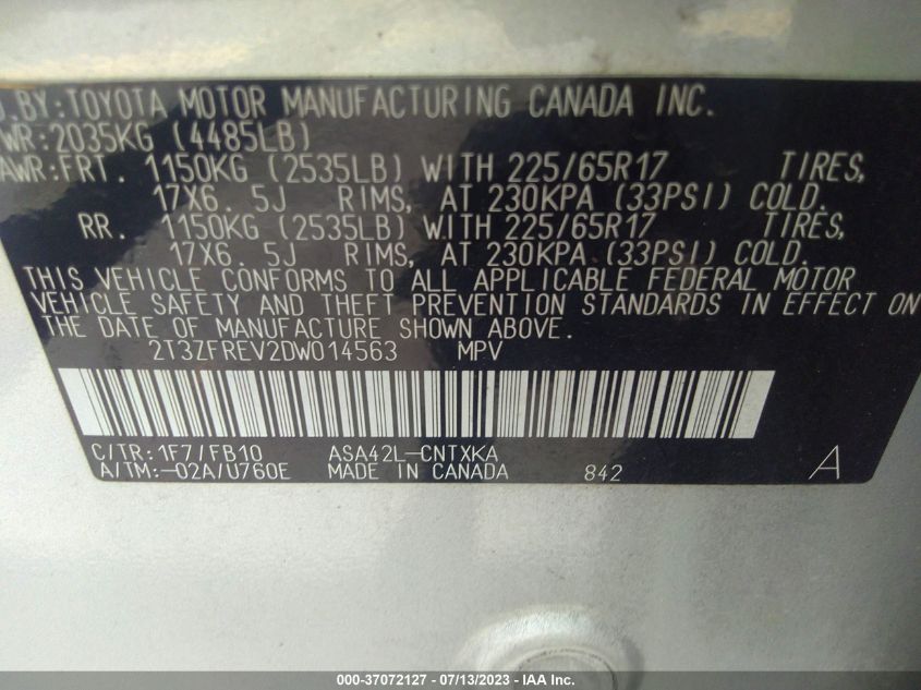 2013 TOYOTA RAV4 LE - 2T3ZFREV2DW014563