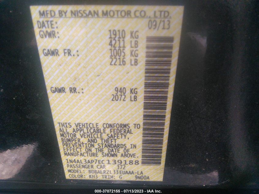 2014 NISSAN ALTIMA 2.5 S - 1N4AL3AP7EC139188