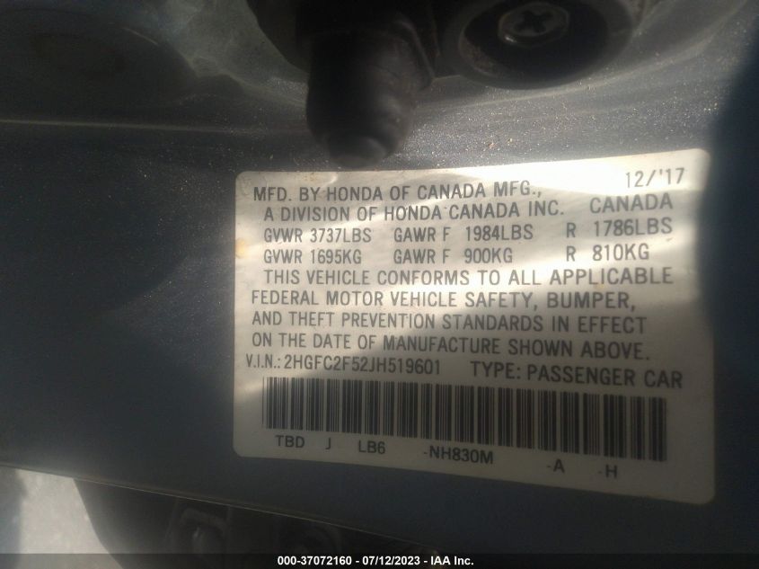 2018 HONDA CIVIC SEDAN LX - 2HGFC2F52JH519601