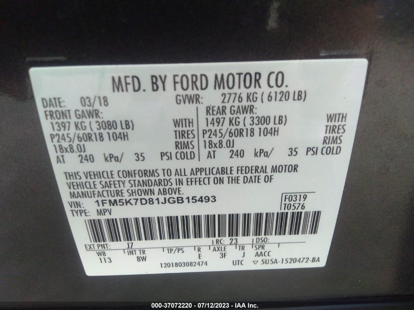 2018 FORD EXPLORER XLT - 1FM5K7D81JGB15493