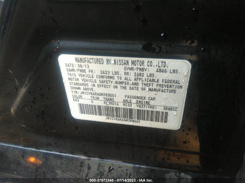 2013 INFINITI G37 SEDAN X - JN1CV6AR4DM768001