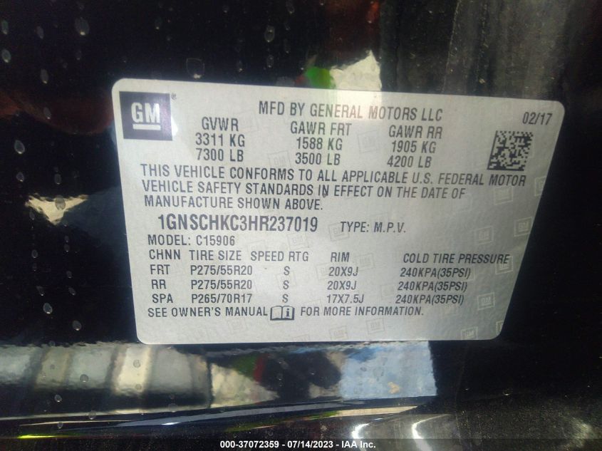 2017 CHEVROLET SUBURBAN LT - 1GNSCHKC3HR237019