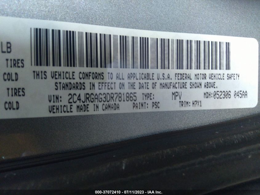 2013 RAM CARGO VAN TRADESMAN 2C4JRGAG3DR781865