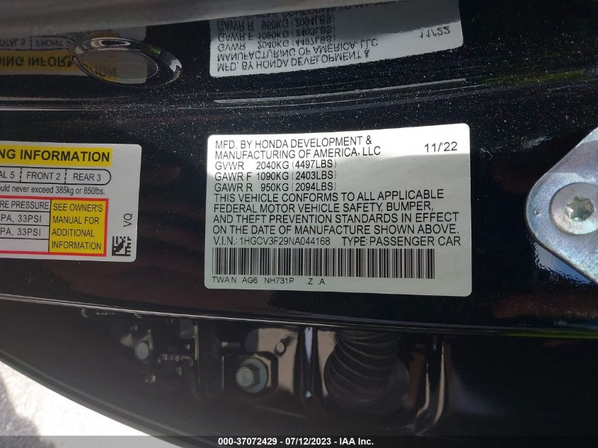 1HGCV3F29NA044168 Honda Accord Hybrid SPORT 9