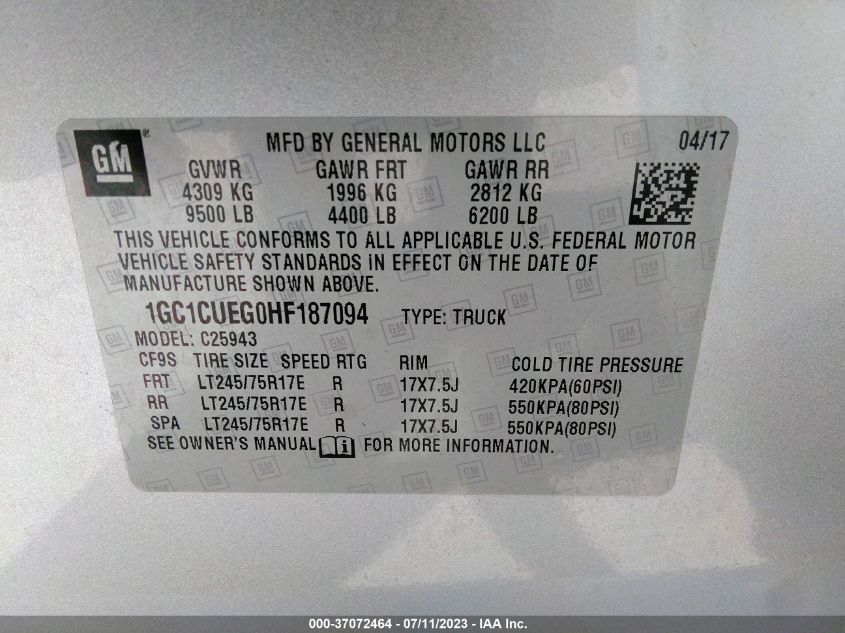 2017 CHEVROLET SILVERADO 2500HD WORK TRUCK - 1GC1CUEG0HF187094