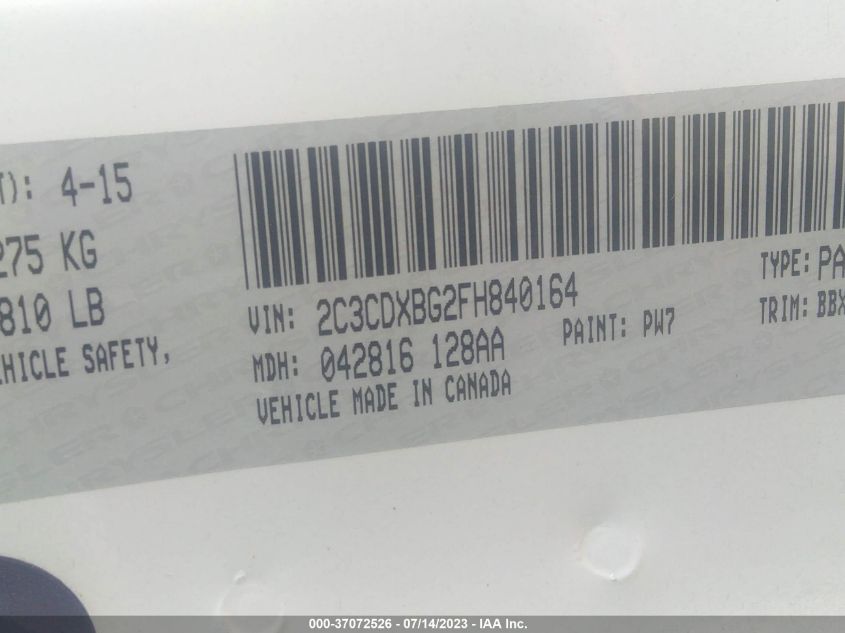 2015 DODGE CHARGER SE - 2C3CDXBG2FH840164
