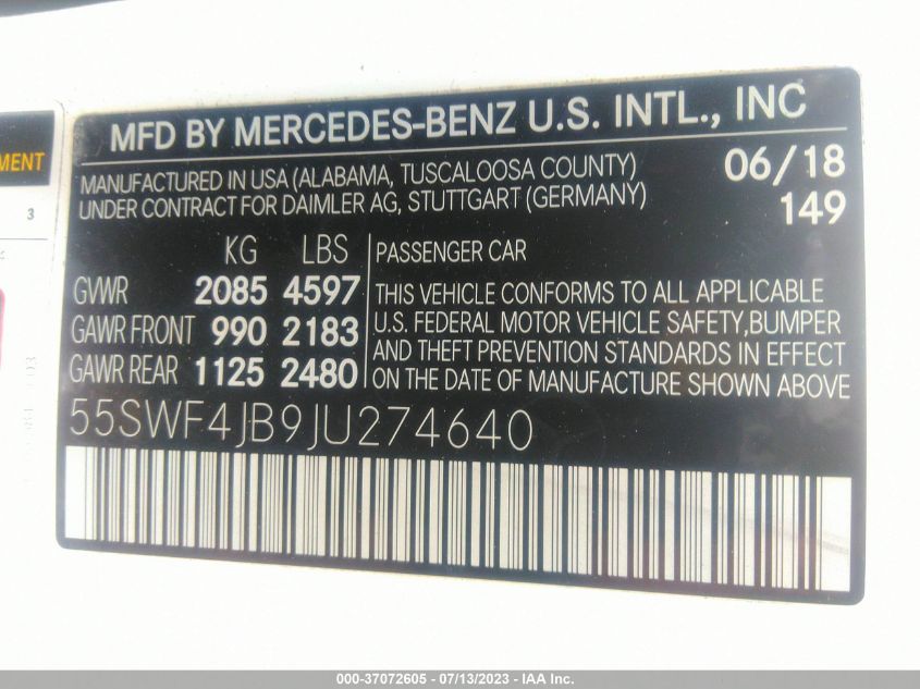 55SWF4JB9JU274640 2018 MERCEDES-BENZ C-CLASS, photo no. 9