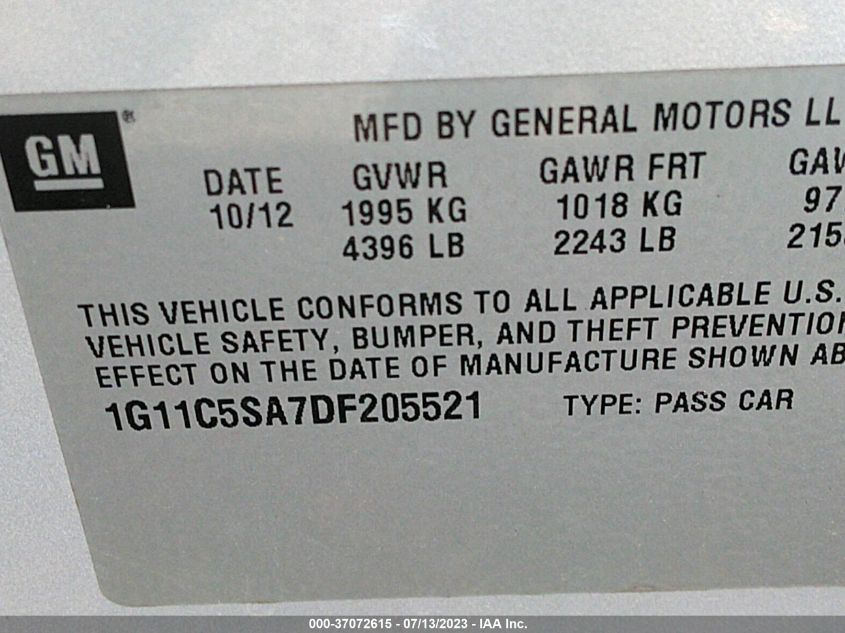 2013 CHEVROLET MALIBU LT - 1G11C5SA7DF205521