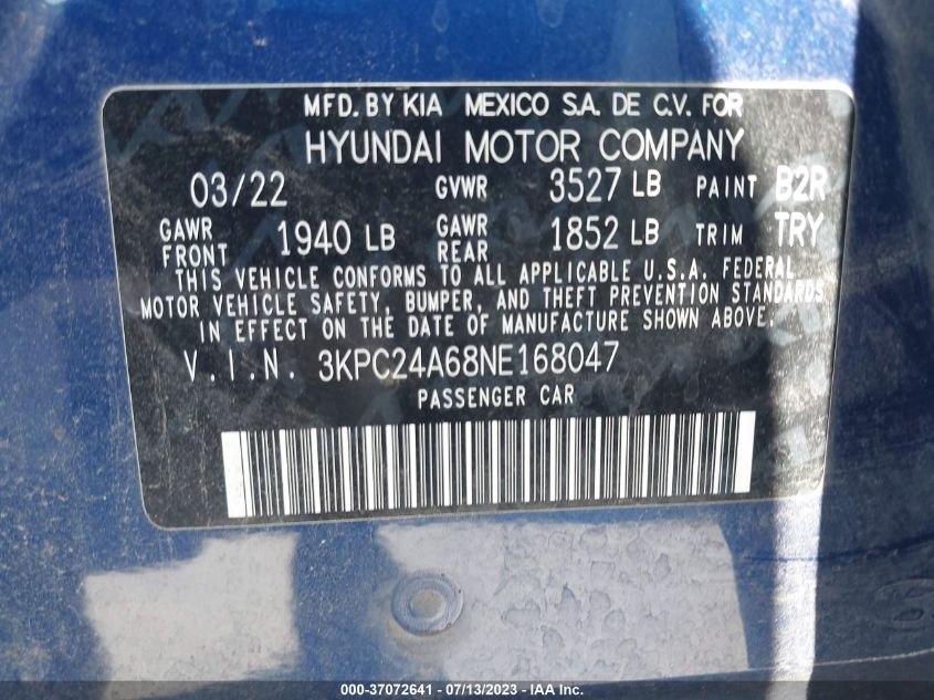 2022 HYUNDAI ACCENT SE/SEL - 3KPC24A68NE168047