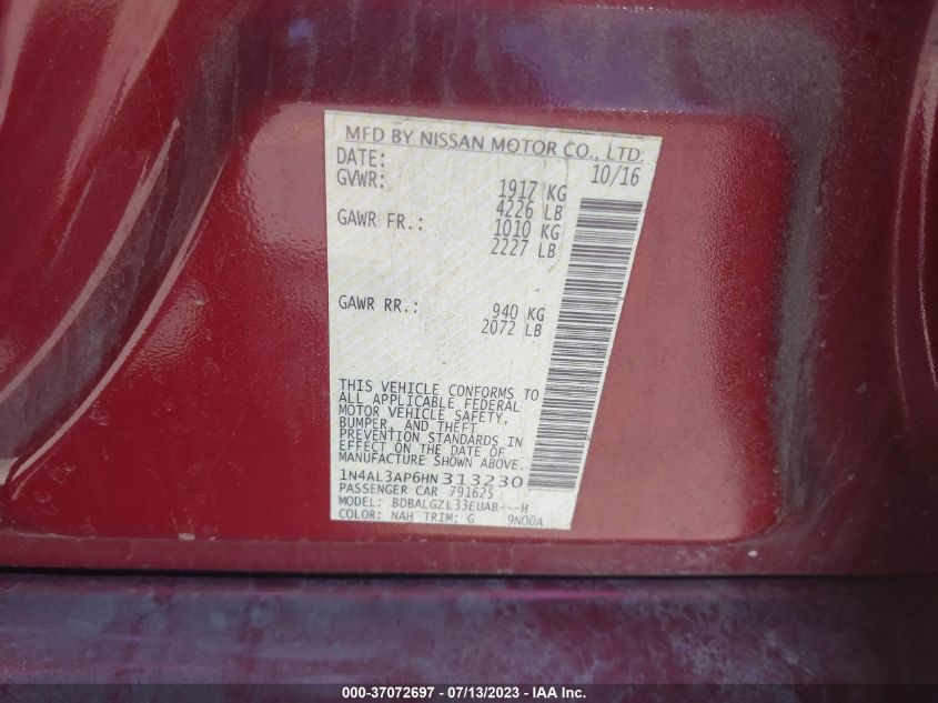 2017 NISSAN ALTIMA 2.5 S - 1N4AL3AP6HN313230