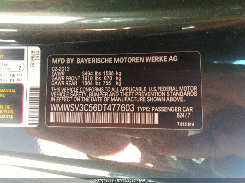2013 MINI COOPER HARDTOP S - WMWSV3C56DT477603