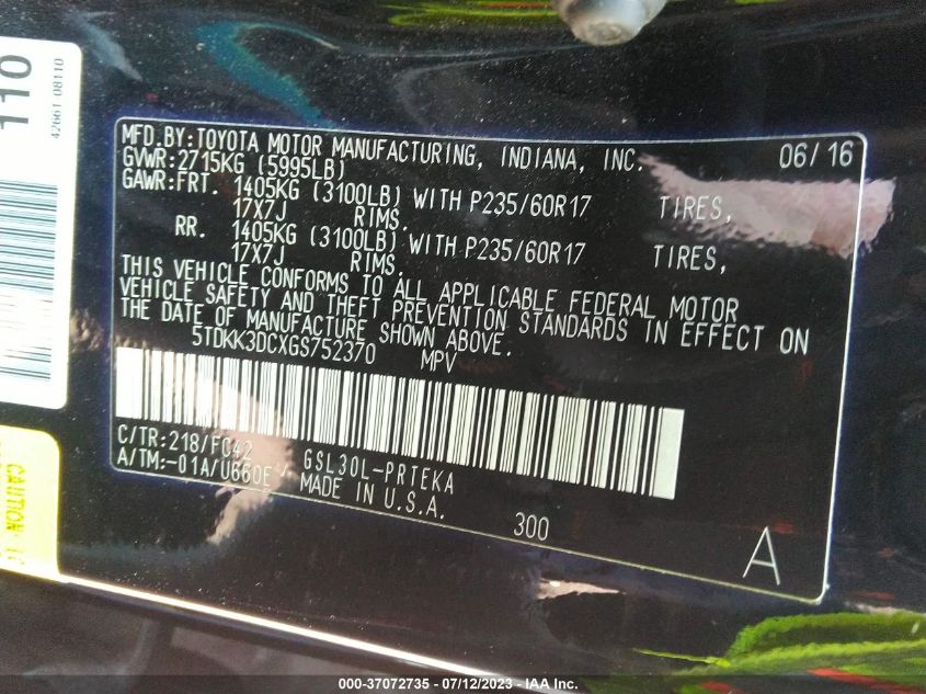 2016 TOYOTA SIENNA LE - 5TDKK3DCXGS752370