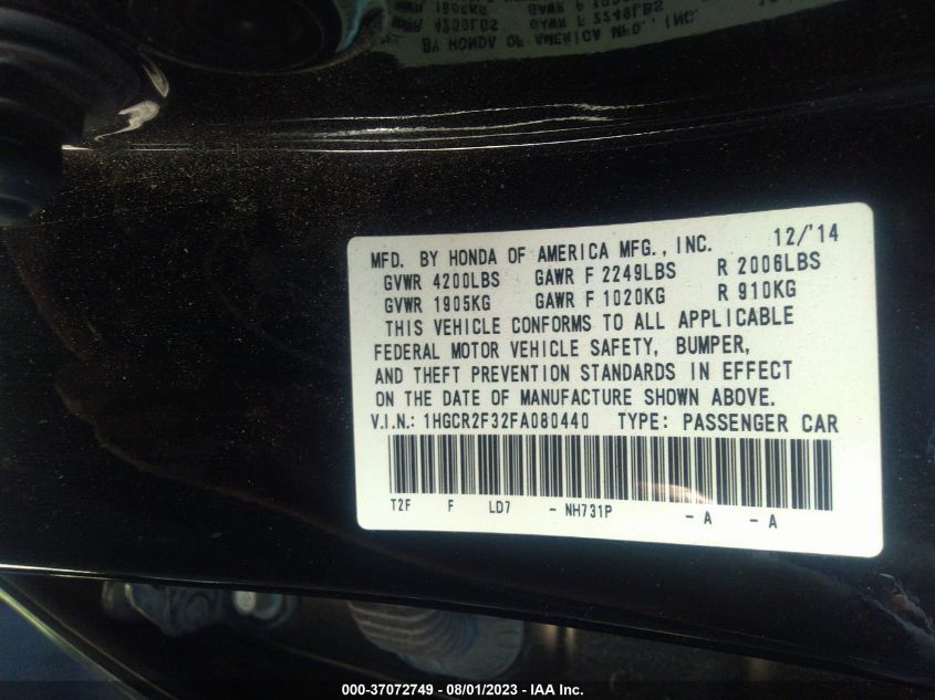 2015 HONDA ACCORD SEDAN LX - 1HGCR2F32FA080440