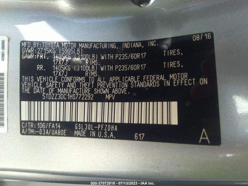 2017 TOYOTA SIENNA L - 5TDZZ3DC1HS772292
