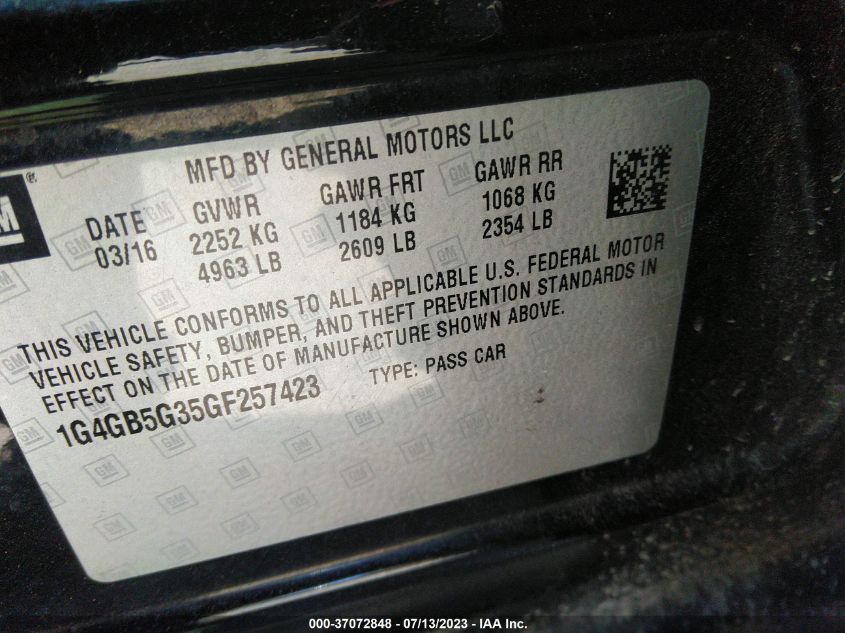 2016 BUICK LACROSSE LEATHER - 1G4GB5G35GF257423