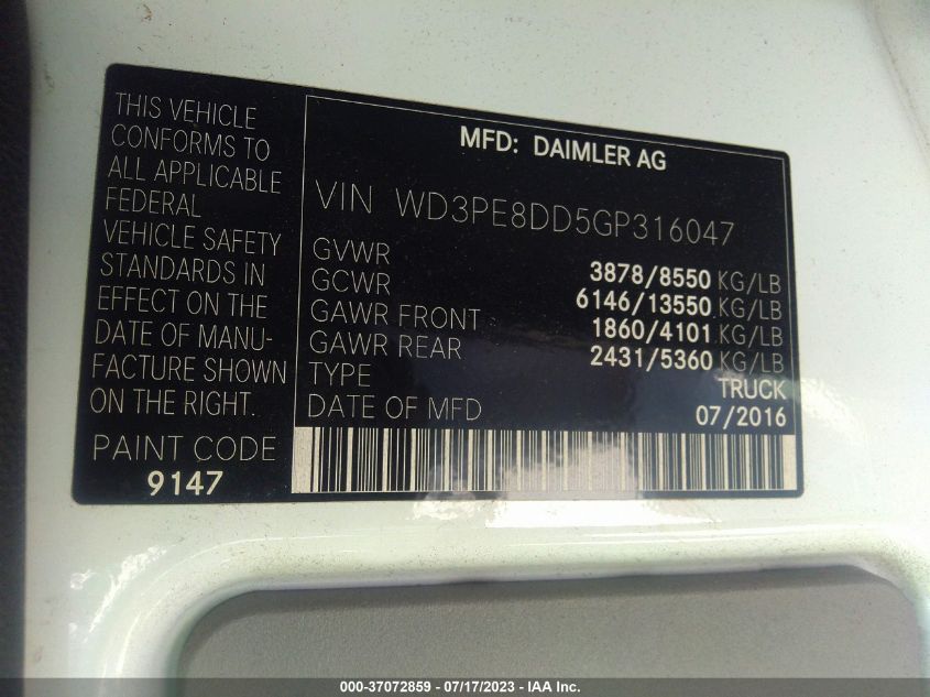2016 MERCEDES-BENZ SPRINTER CARGO VANS - WD3PE8DD5GP316047