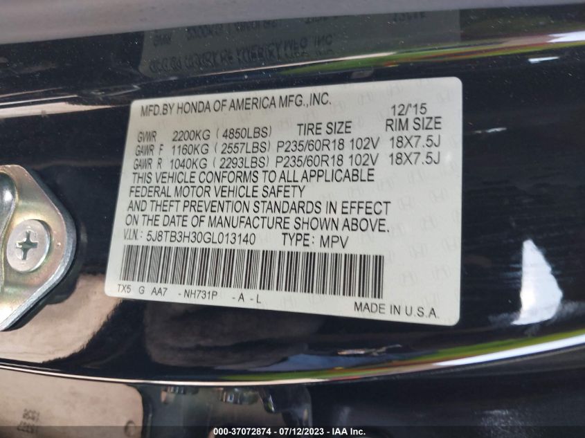 2016 ACURA RDX - 5J8TB3H30GL013140