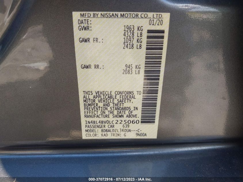 2020 NISSAN ALTIMA 2.5 S - 1N4BL4BV0LC225060
