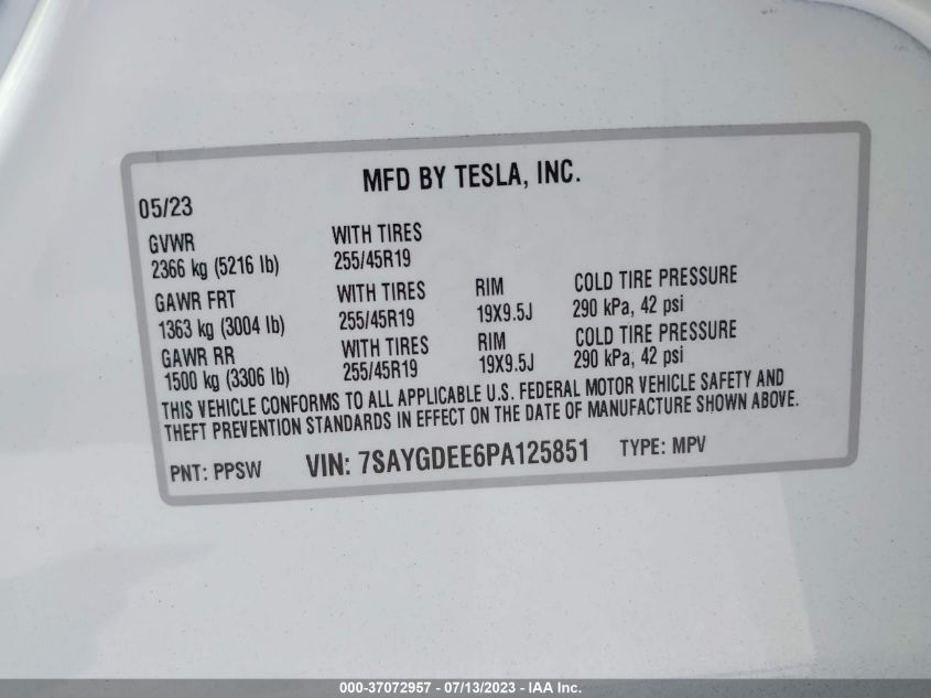 2023 TESLA MODEL Y LONG RANGE - 7SAYGDEE6PA125851