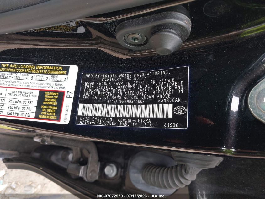 2017 TOYOTA CAMRY XLE/SE/LE/XSE - 4T1BF1FK5HU811007