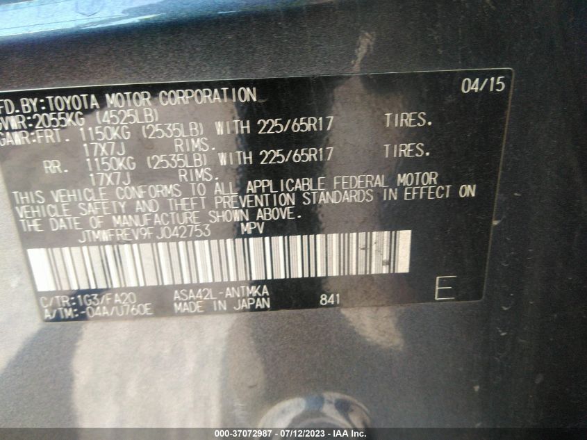 2015 TOYOTA RAV4 XLE - JTMWFREV9FJ042753