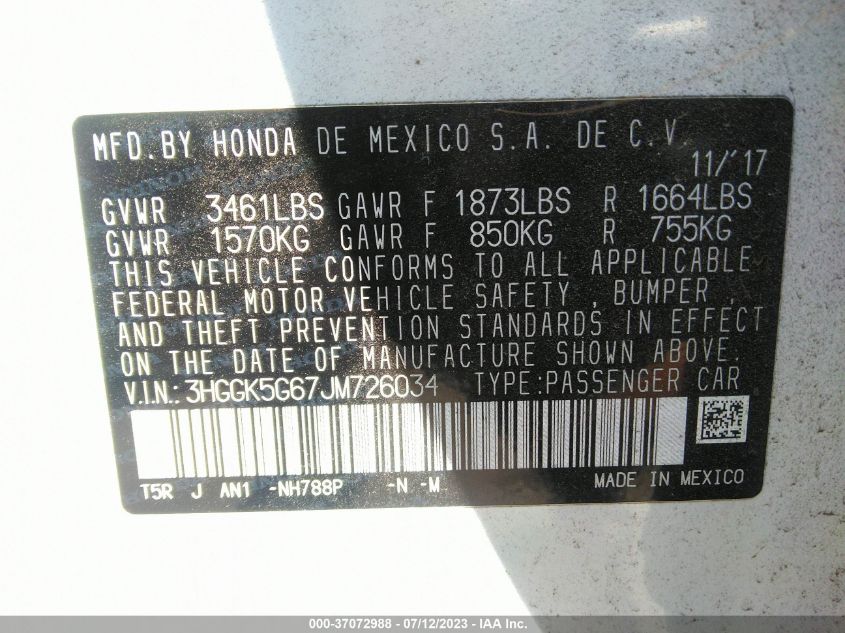 2018 HONDA FIT SPORT - 3HGGK5G67JM726034