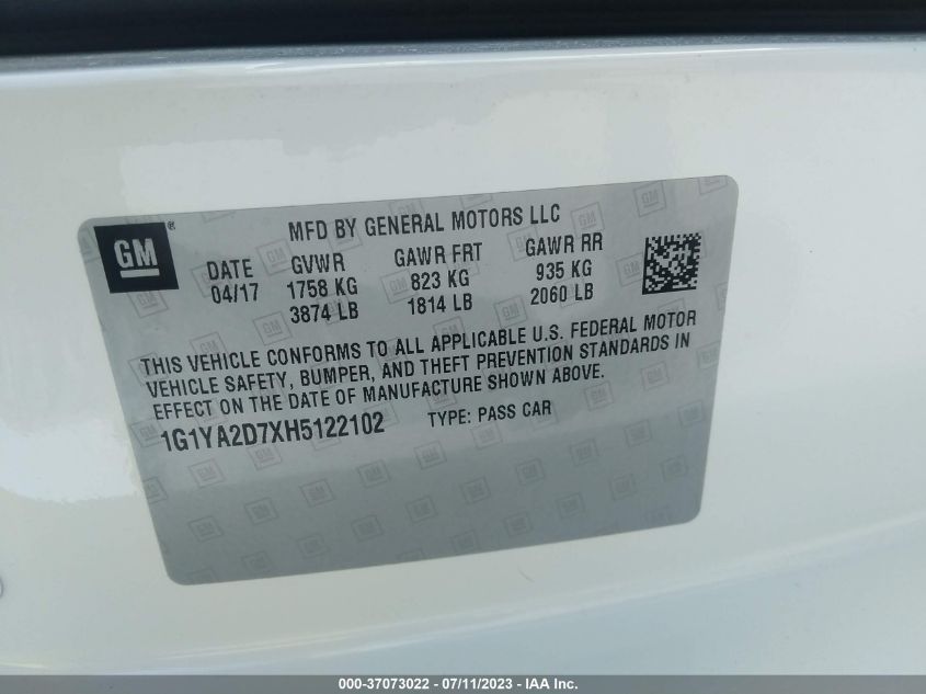 2017 CHEVROLET CORVETTE 1LT - 1G1YA2D7XH5122102