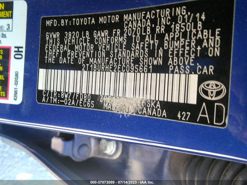 2014 TOYOTA COROLLA L/LE/LE PLS/PRM/S/S PLS - 2T1BURHE2EC095661