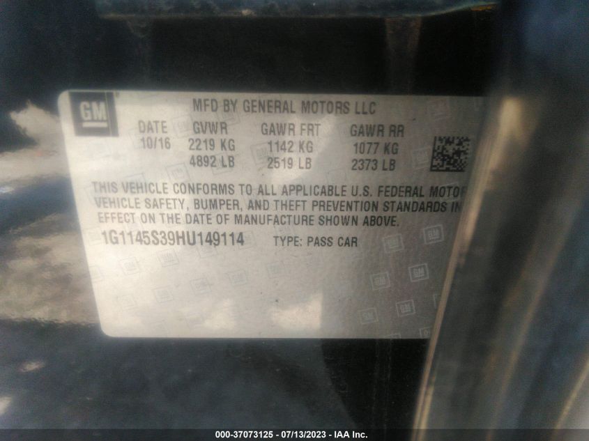 2017 CHEVROLET IMPALA PREMIER - 1G1145S39HU149114