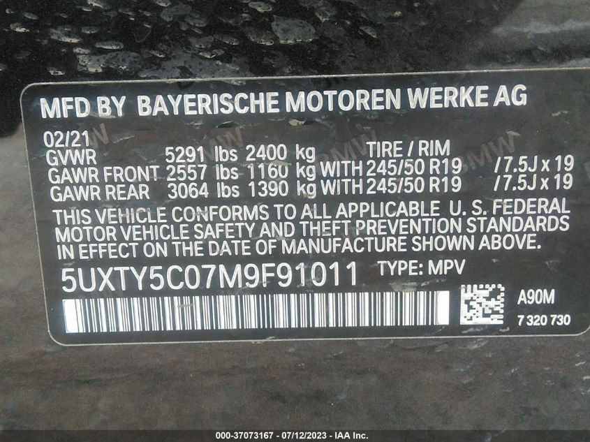 2021 BMW X3 XDRIVE30I - 5UXTY5C07M9F91011