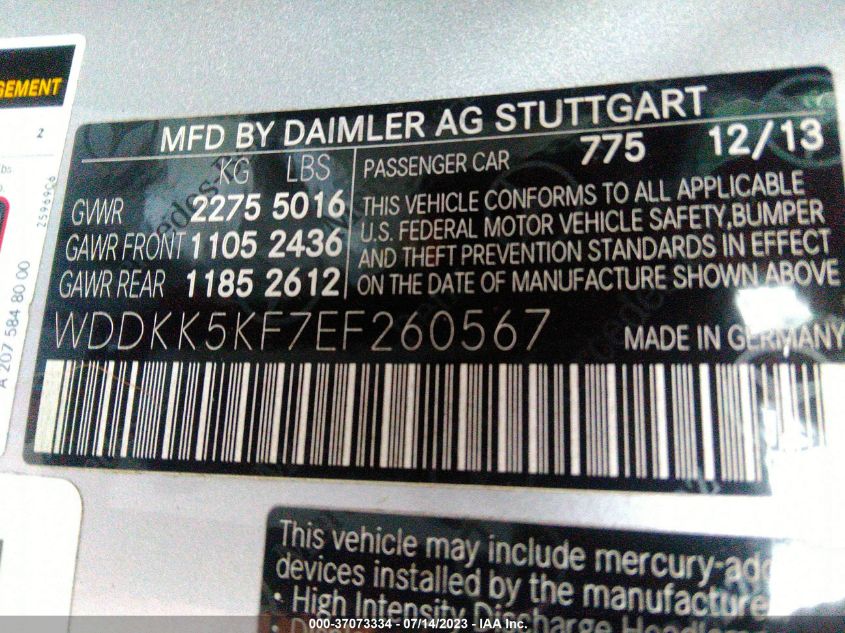 2014 MERCEDES-BENZ E 350 WDDKK5KF7EF260567