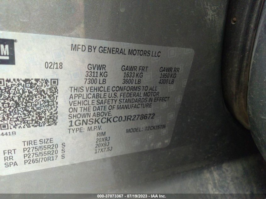 2018 CHEVROLET TAHOE PREMIER - 1GNSKCKC0JR278672